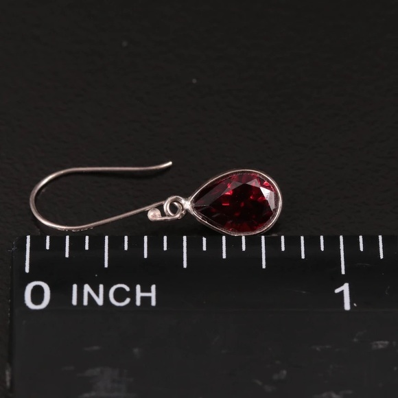 14k solid gold Garnet Drop Earrings - Picture 3 of 8